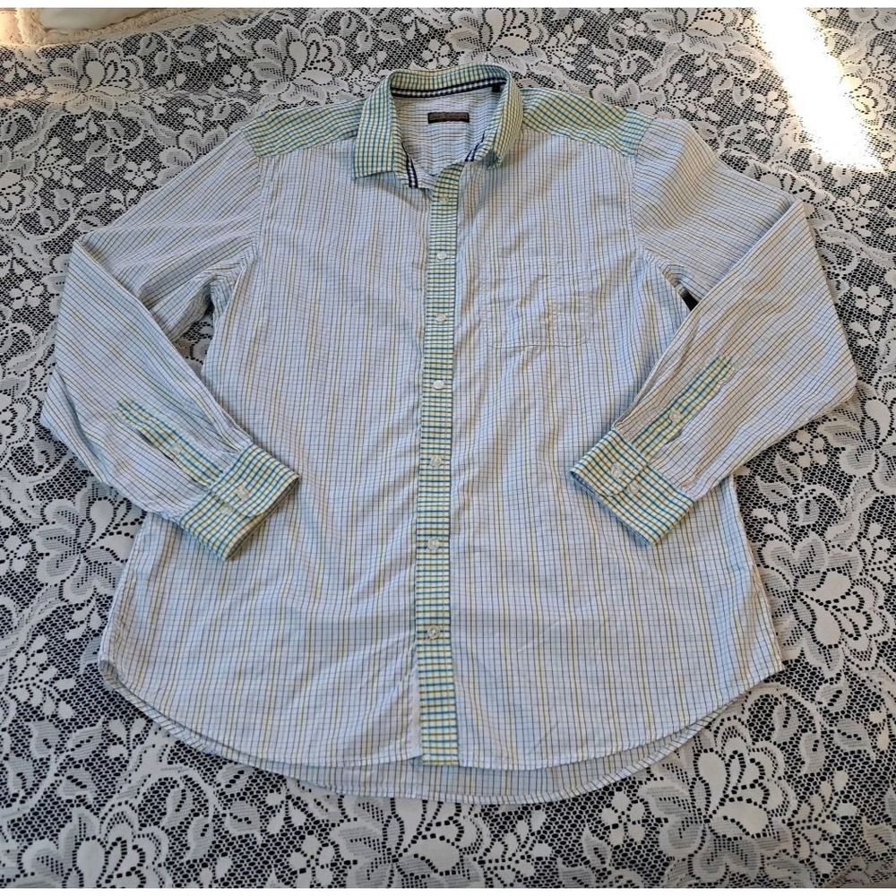 Lenor Romano Shirt XL Contrasting Collar Cuffs Yoke Long Sleeves‎ Casual Party